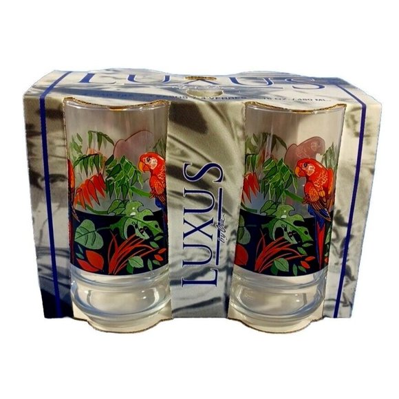 Crisa Vintage Set of 4 Made in Mexico Parrot Tropical 16 oz Drinking Glasses - Picture 1 of 7